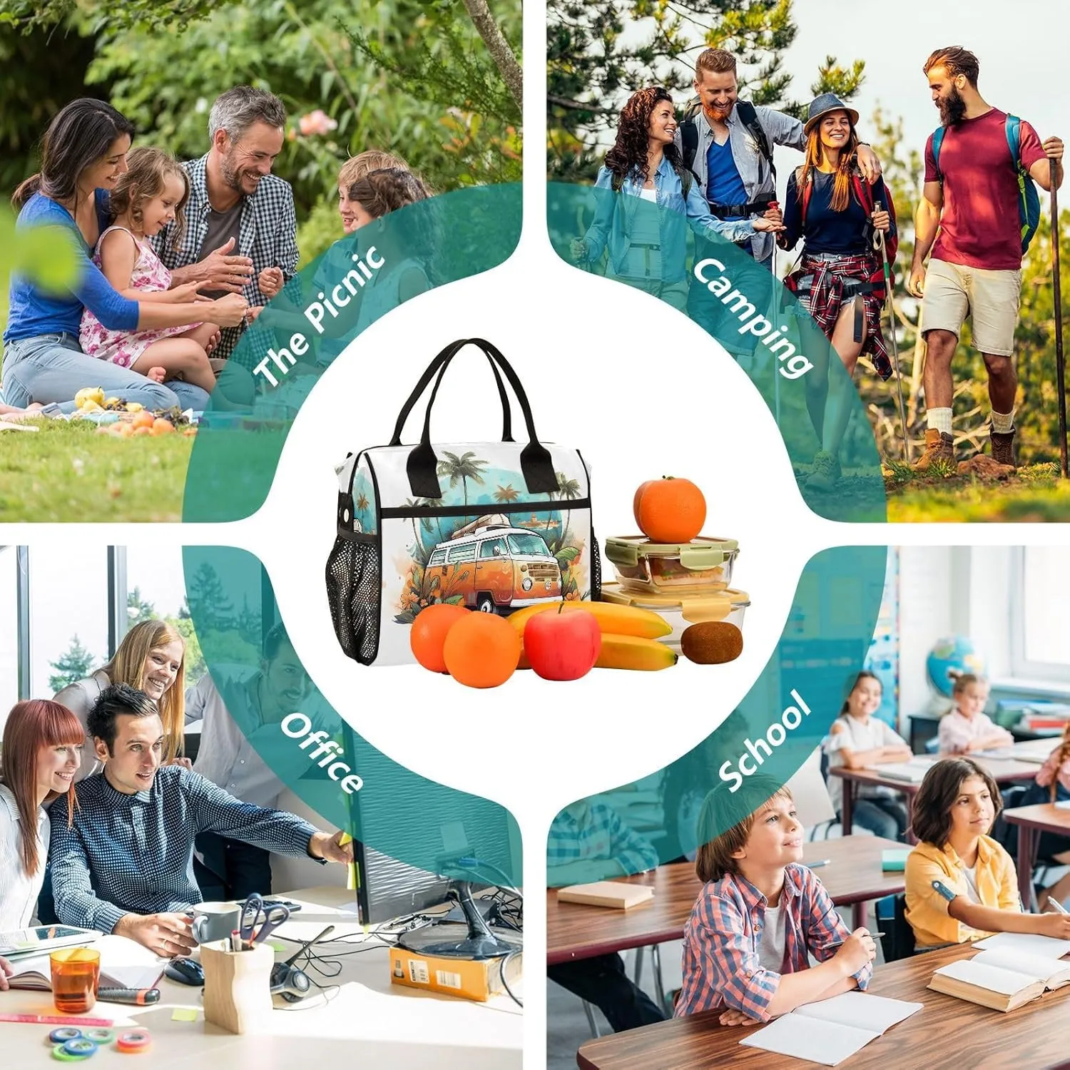 Car Bus Beach Lunch Bag Women Cooler Bags Lunch Tote Bags for Men Reusable Insulated Lunch Box Crossbody with Shoulder Strap Leakproof Work Picnic S
