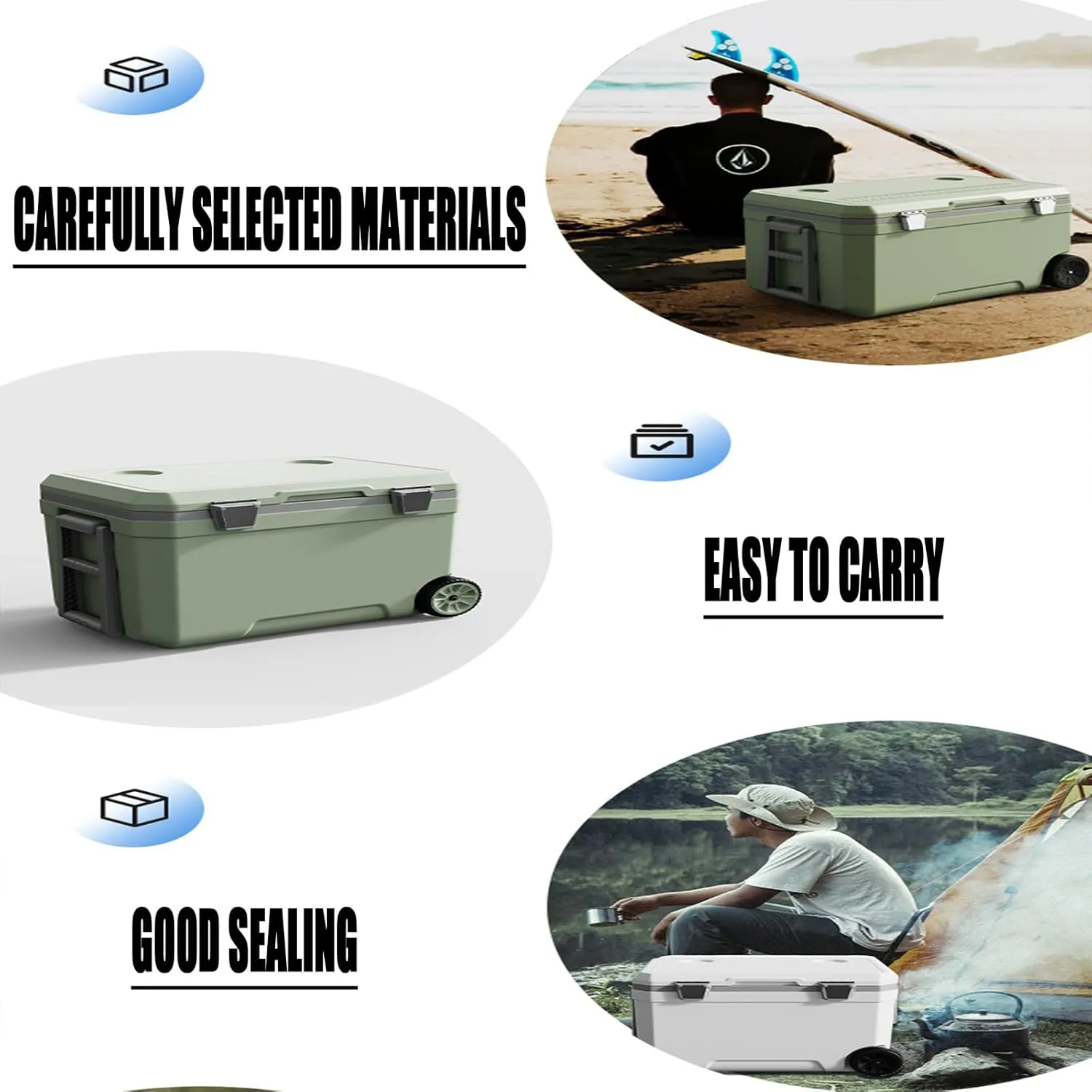Car Camping Coolers for Daewoo Evanda/Kalos/Lacetti/Lanos/Leganza/Matiz/Nexia, Waterproof Portable Cooler, Leak Proof Picnic Insulated Bag, Ultra-Light Premium Ice Chest Box,A-Green-70L