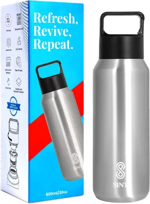 Carbonated Sports Water Bottle - 20 Oz, Leak Proof - Stainless Steel, Gym & Sports Bottles for Men & Women, Double Walled & Vacuum Insulated With Dishwasher Safe, Pack of 1 (Silver)