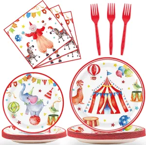 Carnival Theme Party Decorations Circus Party Plates Napkins Carnival Birthday Party Tableware Circus Disposable Paper Plates Watercolor Carnival Circus Party Supplies 24 Guests