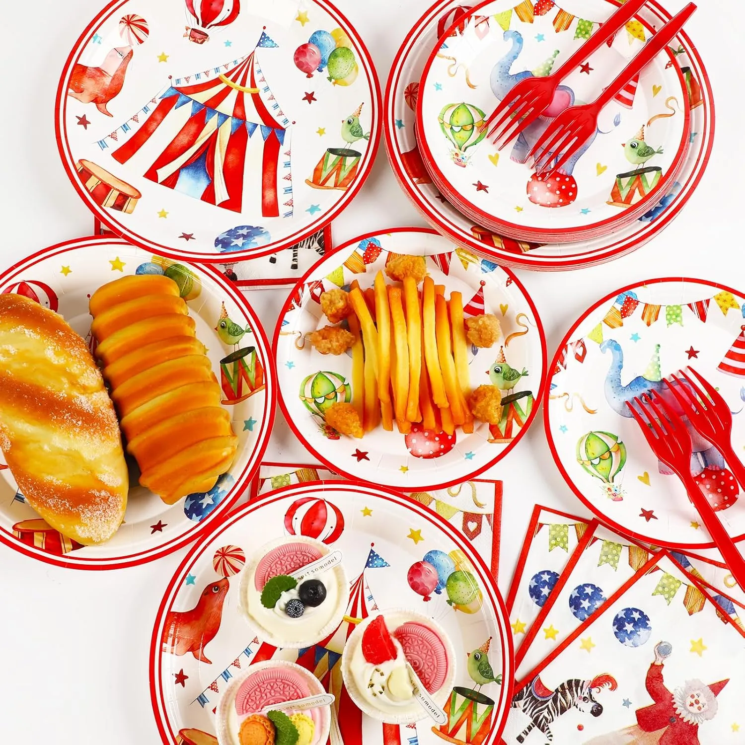 Carnival Theme Party Decorations Circus Party Plates Napkins Carnival Birthday Party Tableware Circus Disposable Paper Plates Watercolor Carnival Circus Party Supplies 24 Guests
