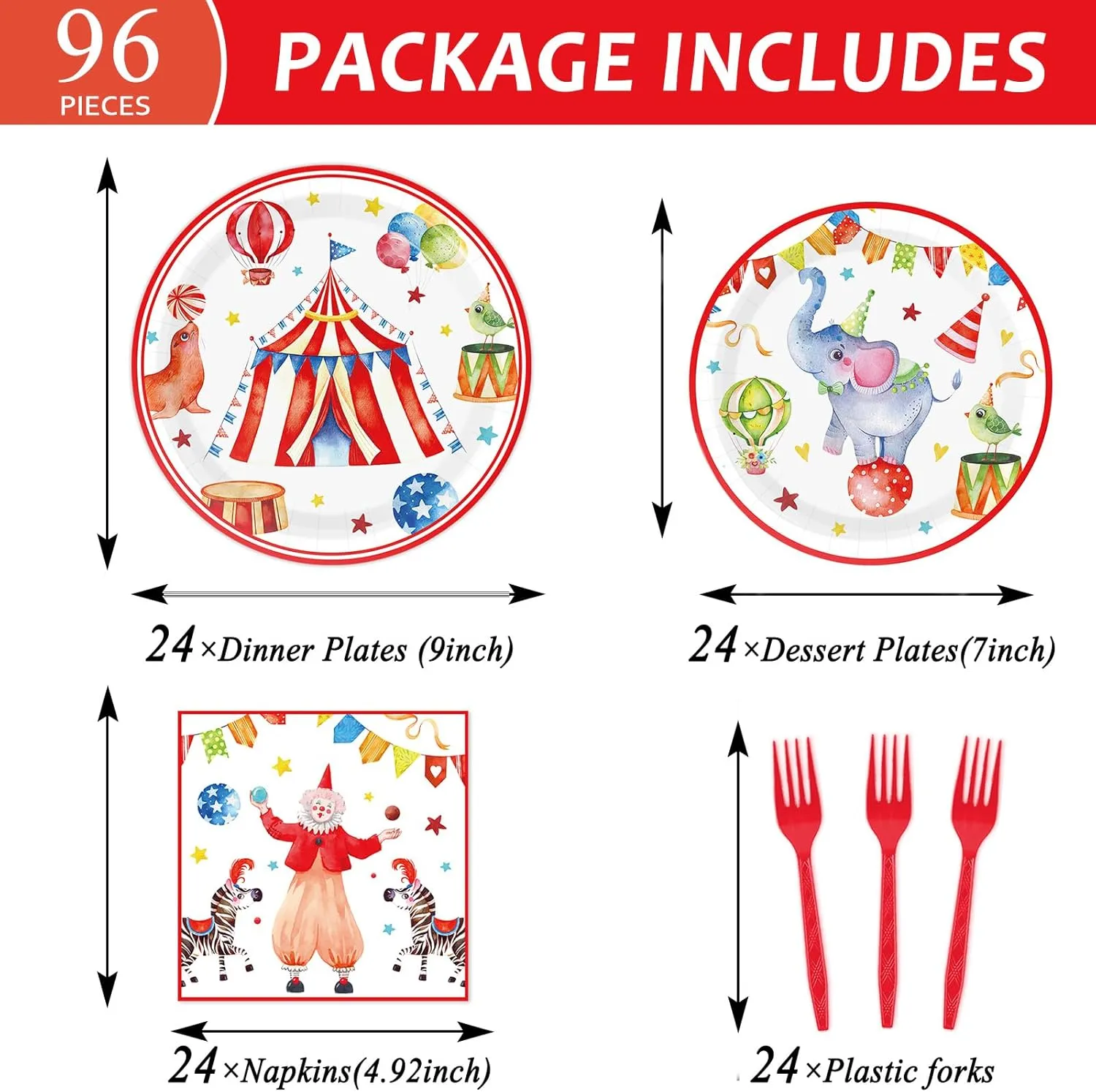 Carnival Theme Party Decorations Circus Party Plates Napkins Carnival Birthday Party Tableware Circus Disposable Paper Plates Watercolor Carnival Circus Party Supplies 24 Guests