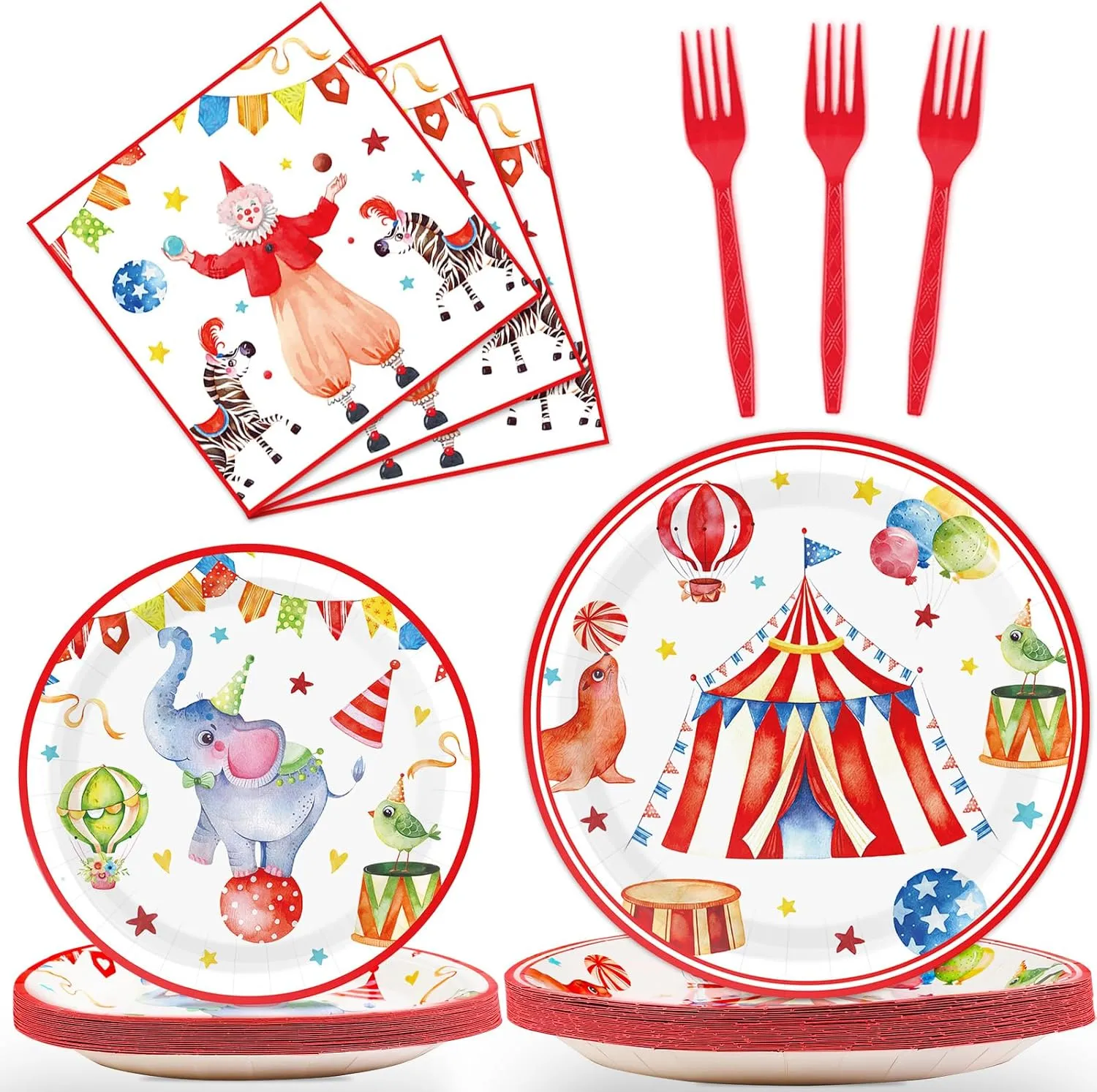 Carnival Theme Party Decorations Circus Party Plates Napkins Carnival Birthday Party Tableware Circus Disposable Paper Plates Watercolor Carnival Circus Party Supplies 24 Guests