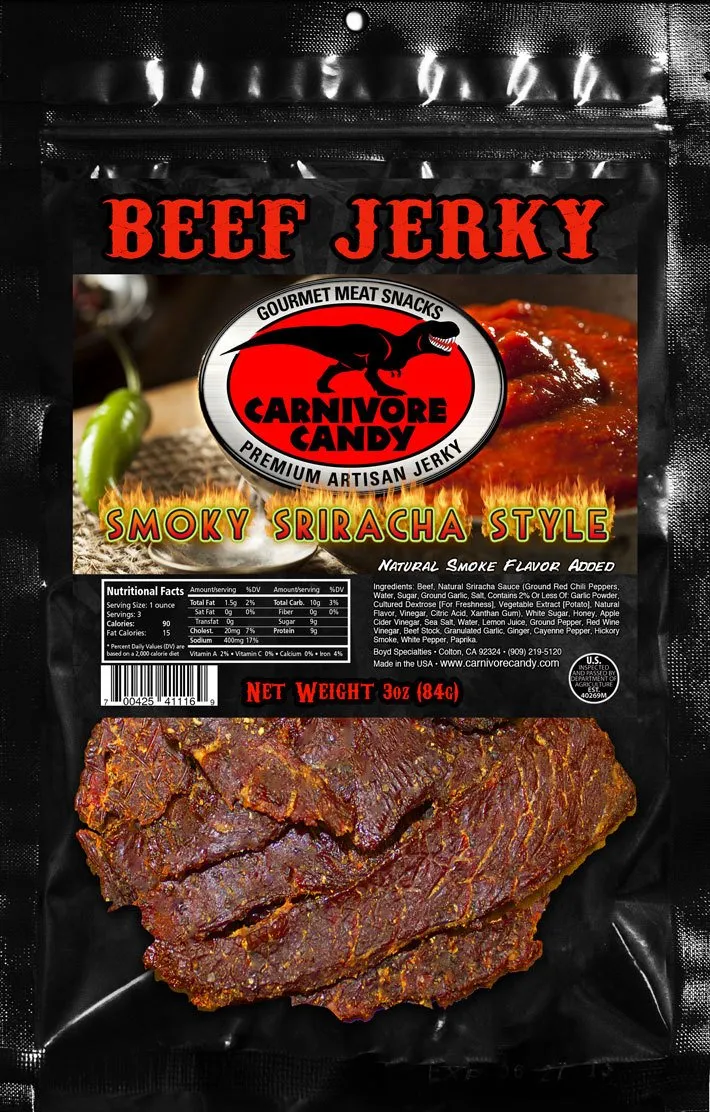 Carnivore Candy Gourmet Beef Jerky Flavor Sampler - Mango Habanero, Sweet & Spicy & Smoky Sriracha (3 x 3 oz bags) (Pack of 3, Mix Pack)