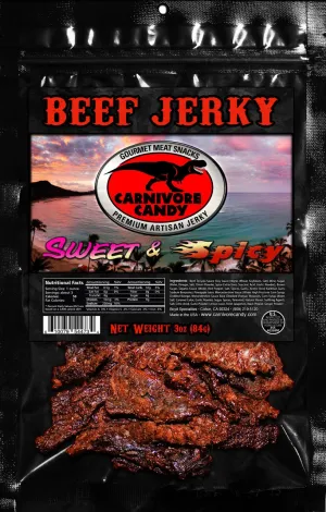 Carnivore Candy Gourmet Beef Jerky Flavor Sampler - Mango Habanero, Sweet & Spicy & Smoky Sriracha (3 x 3 oz bags) (Pack of 3, Mix Pack)
