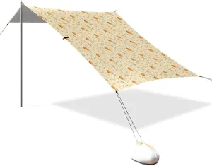 Cartoon Coffee Flowers Foldable Beach Tent UPF50  Protection Waterproof Large Sun Shelter Includes Sand Shovel, Sandbags, Stability Poles for Family Travel