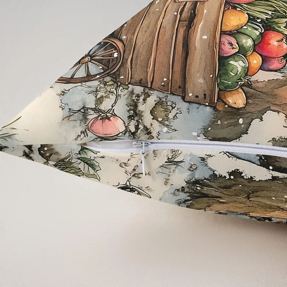 Cartoon Snowman Pillow Cover 20x20 Inch Watercolor Farm Vegetables Rustic Style Cushion Case for Kids Teens Adults Winter Jungle Trees Christmas Cushion Cover for Living Room Couch