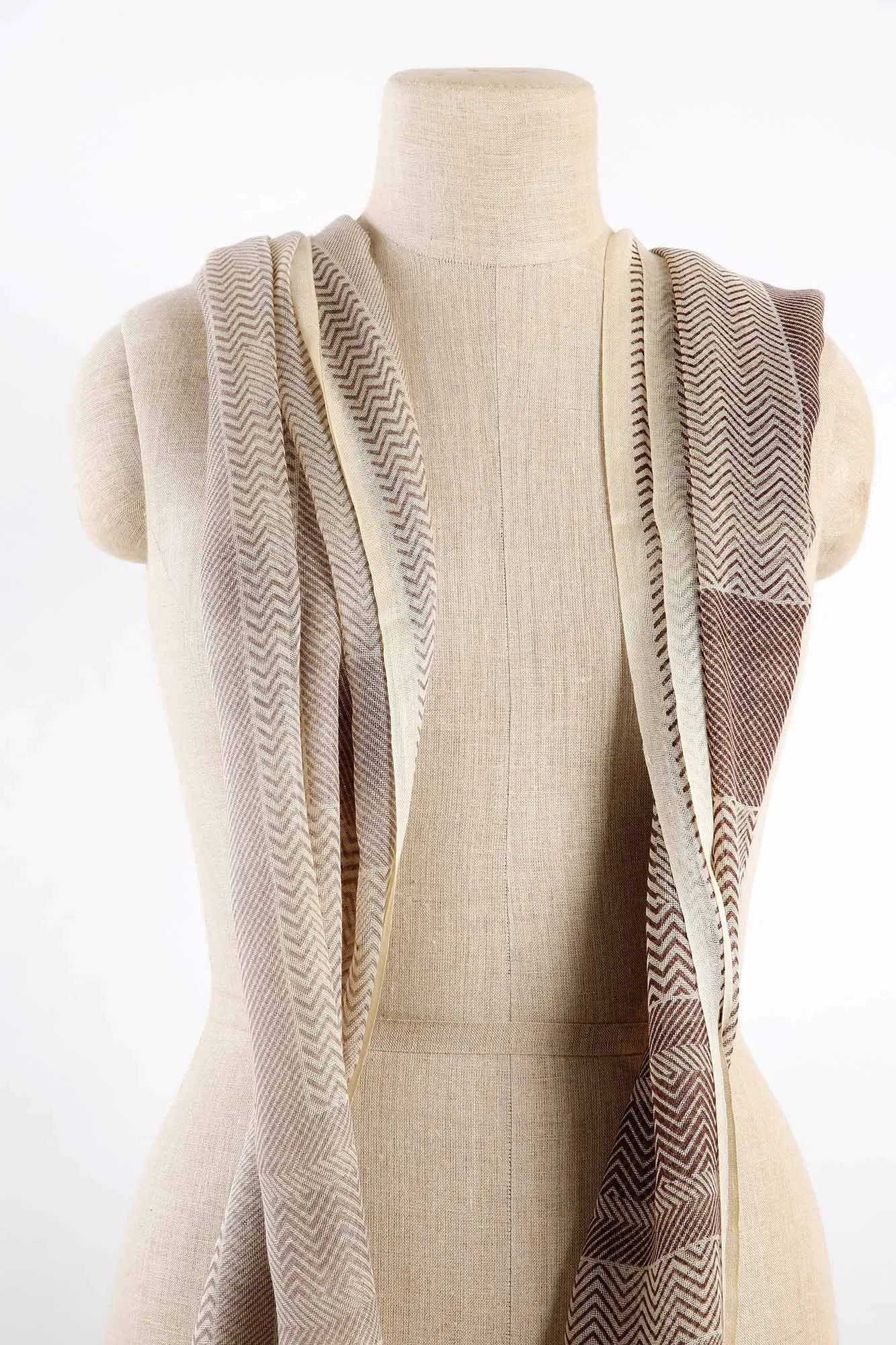 Cashmere Silk Herringbone - Brown & Beige