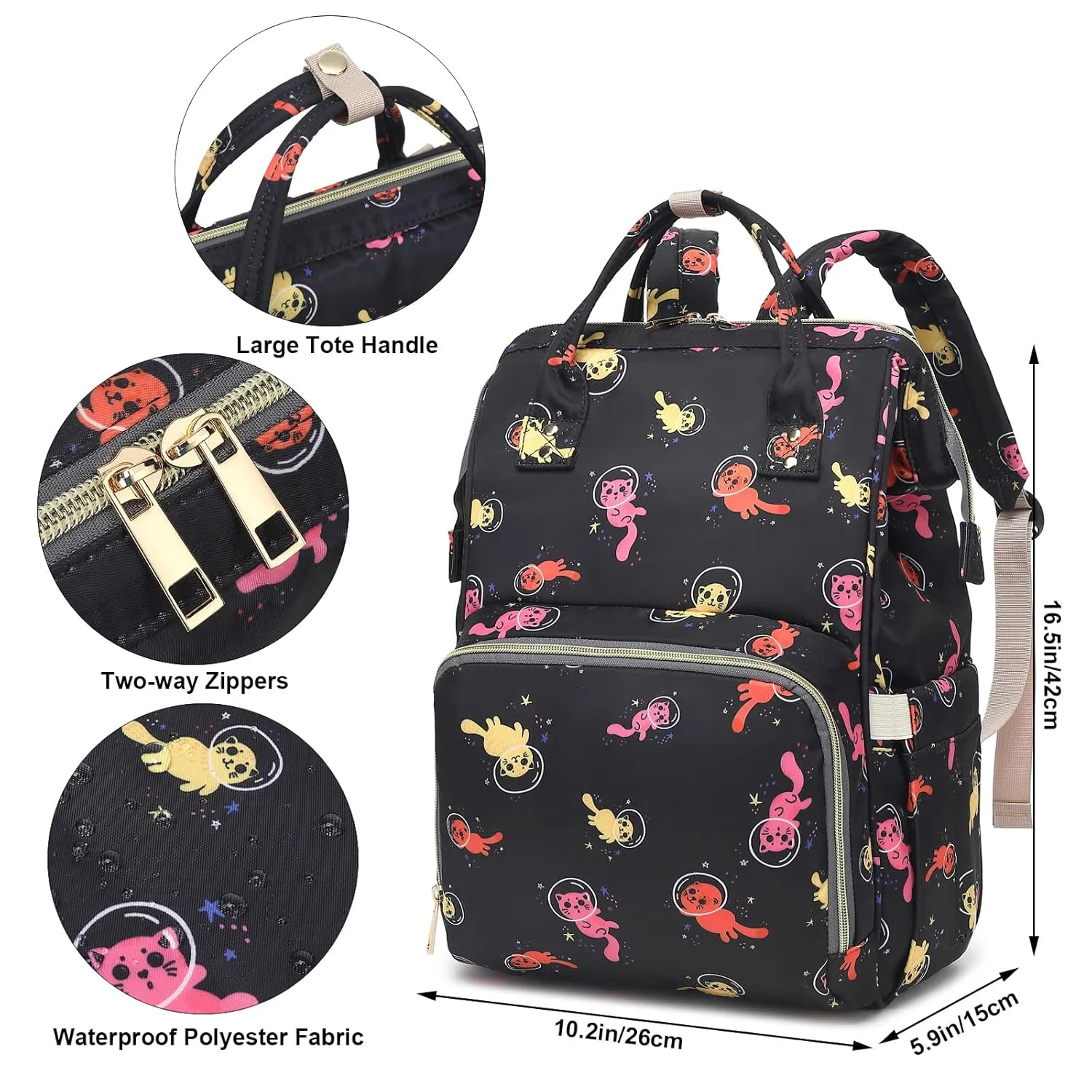 Cat Diaper Bag Backpack for Baby Girls, Mom Waterproof Large Nappy Bags for Women