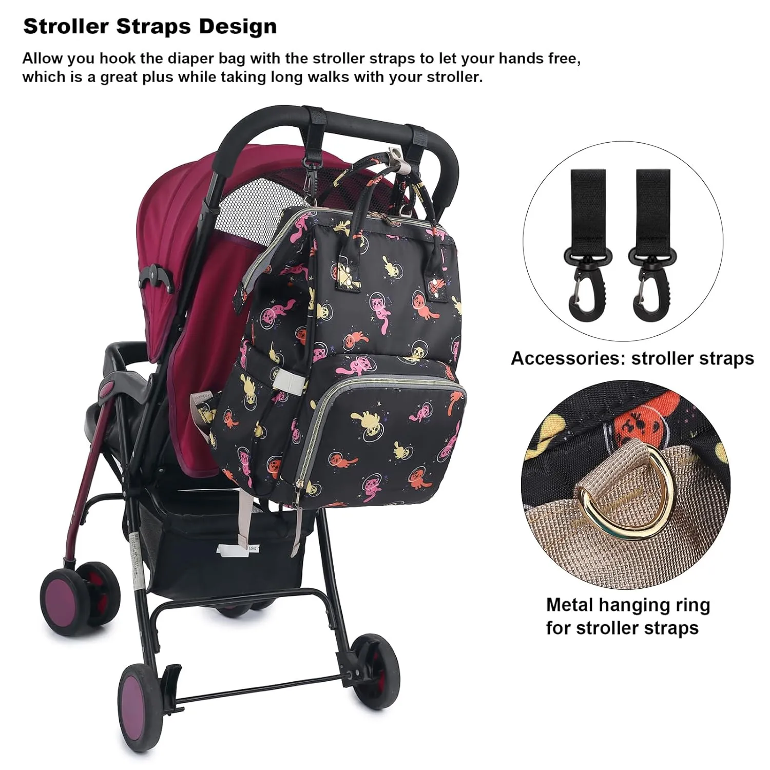 Cat Diaper Bag Backpack for Baby Girls, Mom Waterproof Large Nappy Bags for Women