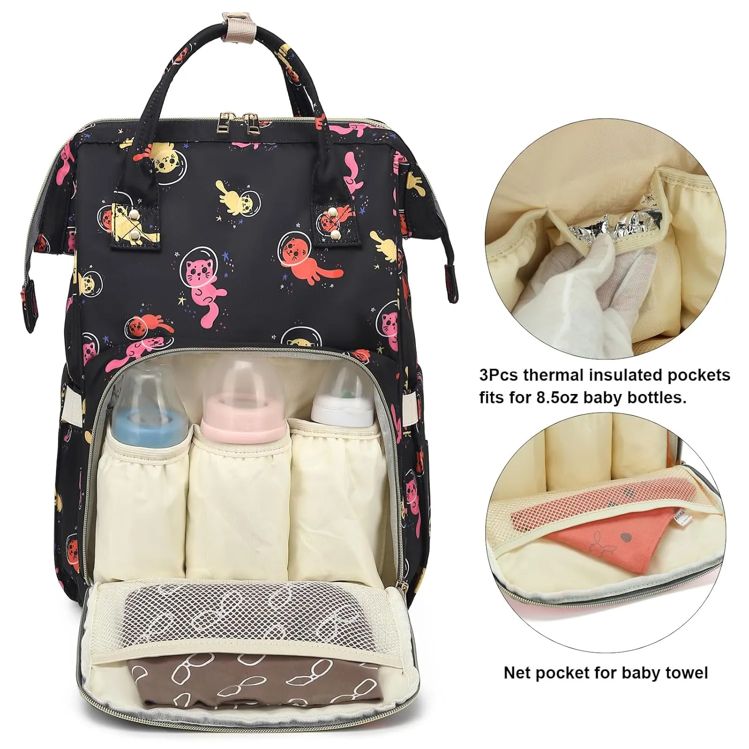 Cat Diaper Bag Backpack for Baby Girls, Mom Waterproof Large Nappy Bags for Women