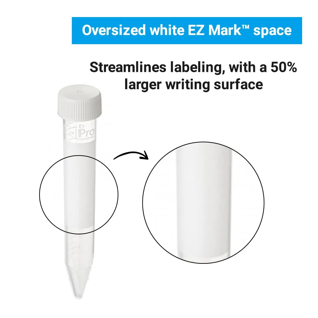 CellPro™ Conical Centrifuge Tubes, Test Tubes with Leakproof Screw Caps, Polypropylene with Graduated and Write-on Spot, Non-Pyrogenic, DNAse/RNAse Free (50ml, Sterile Resealable Bags, 25/Pk)