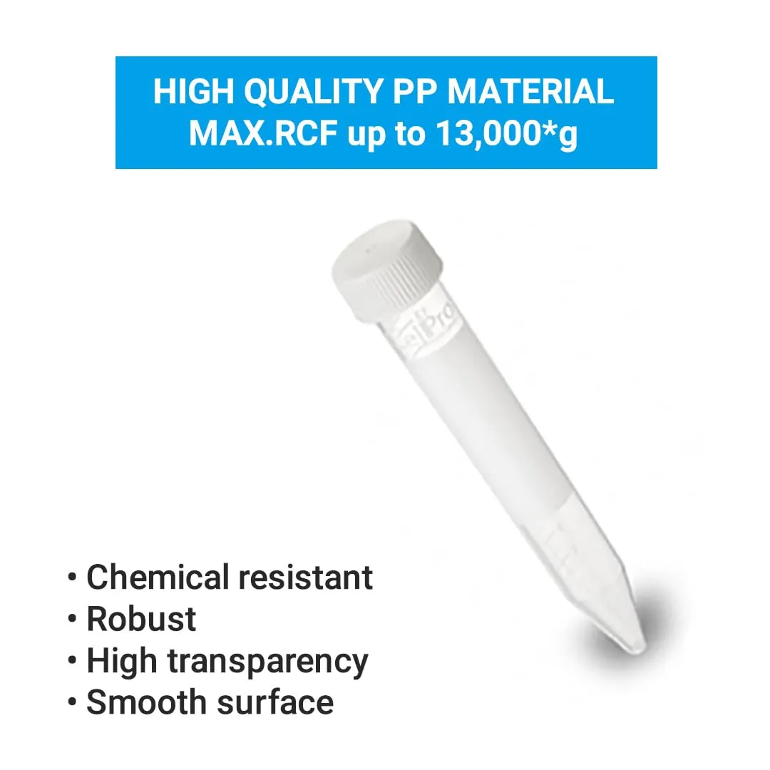 CellPro™ Conical Centrifuge Tubes, Test Tubes with Leakproof Screw Caps, Polypropylene with Graduated and Write-on Spot, Non-Pyrogenic, DNAse/RNAse Free (50ml, Sterile Resealable Bags, 25/Pk)