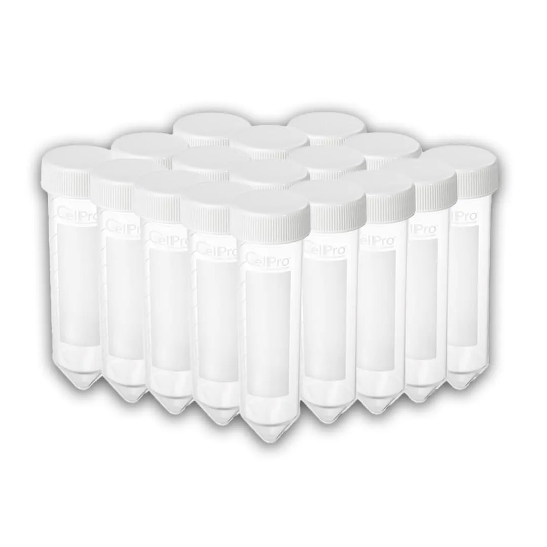 CellPro™ Conical Centrifuge Tubes, Test Tubes with Leakproof Screw Caps, Polypropylene with Graduated and Write-on Spot, Non-Pyrogenic, DNAse/RNAse Free (50ml, Sterile Resealable Bags, 25/Pk)