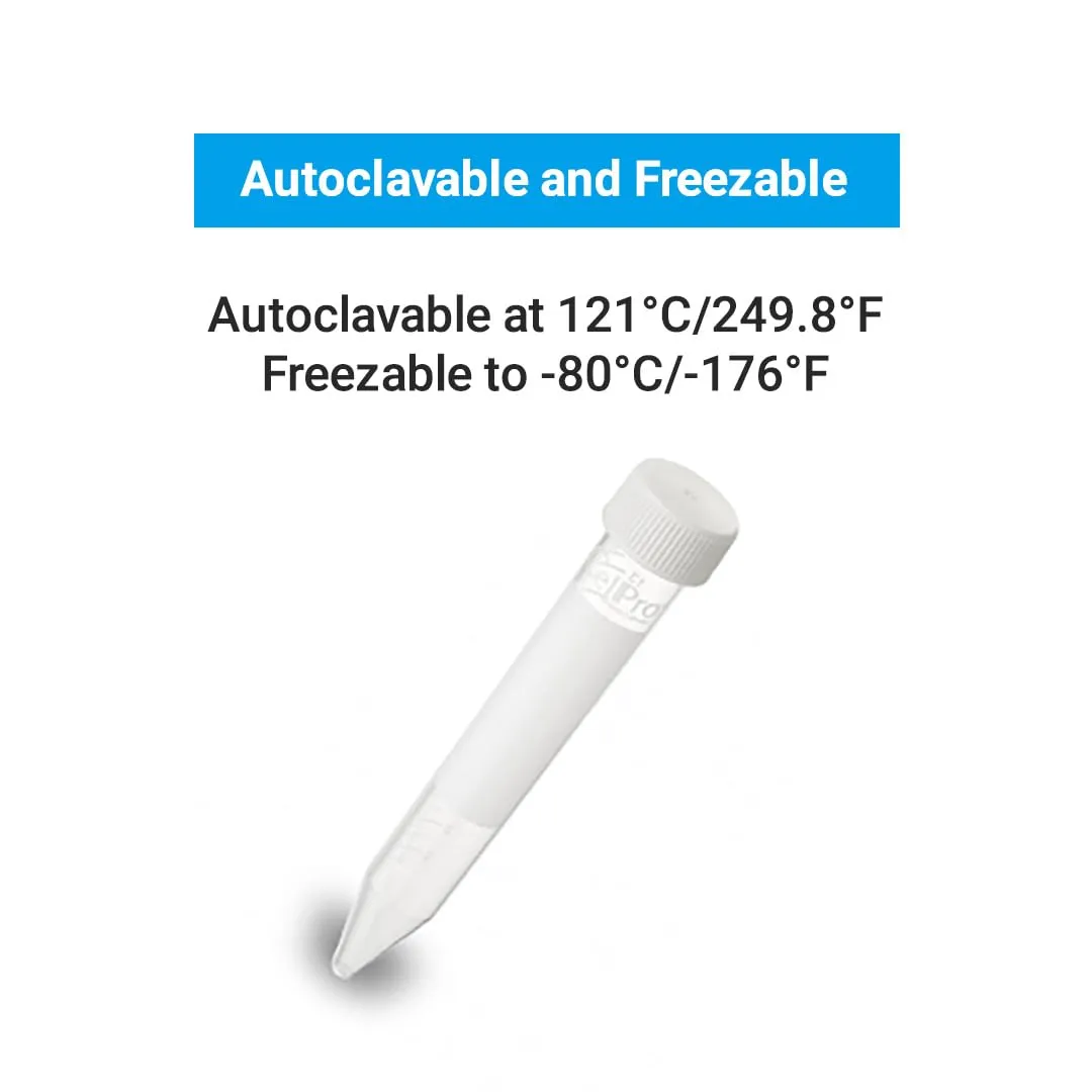 CellPro™ Conical Centrifuge Tubes, Test Tubes with Leakproof Screw Caps, Polypropylene with Graduated and Write-on Spot, Non-Pyrogenic, DNAse/RNAse Free (50ml, Sterile Resealable Bags, 25/Pk)
