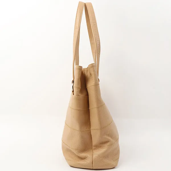 Chanel Around 2006 Made Caviar Skin Chocolate Bar Cut-Out Logo Plate Shoulder Bag Smoky Beige