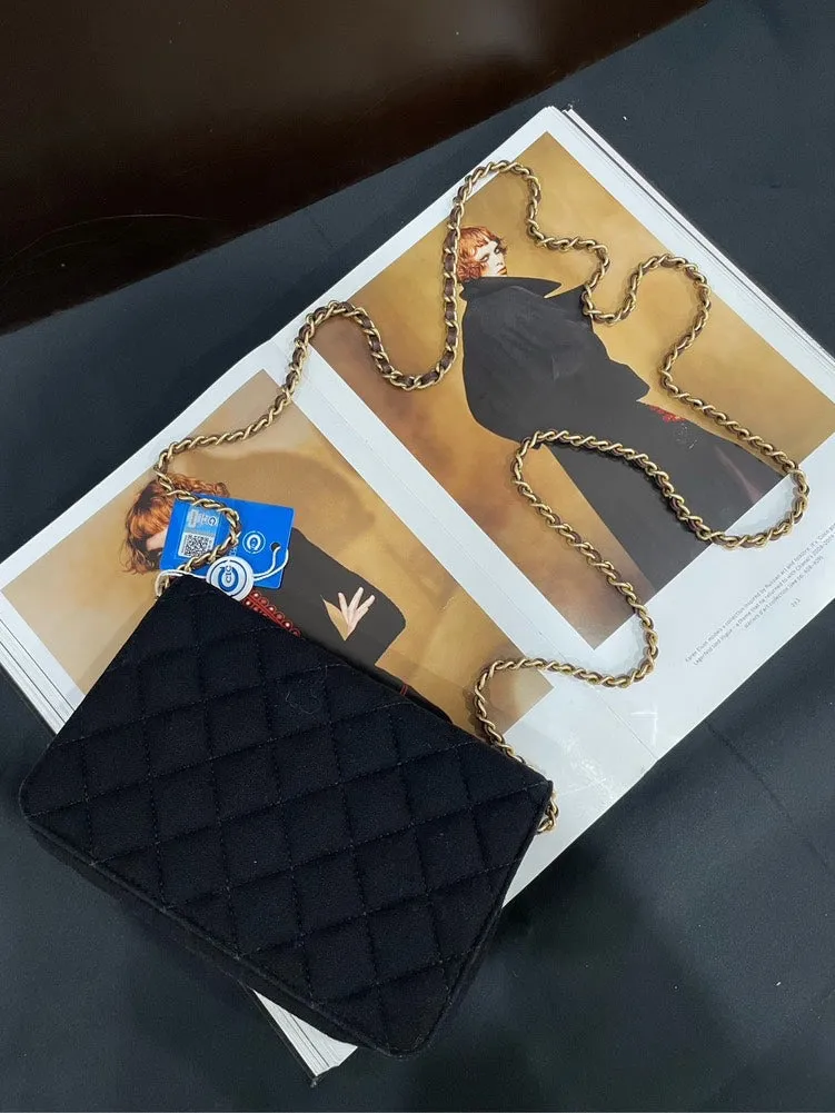 Chanel Limited Edition Black Flannel Badge CC Wallet On Chain Bag