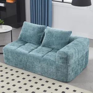 Charming Chenille Loveseat Sofa for Cozy Comfort, Modular Sleeper Couch for Living Room or Bedroom, Mint Blue