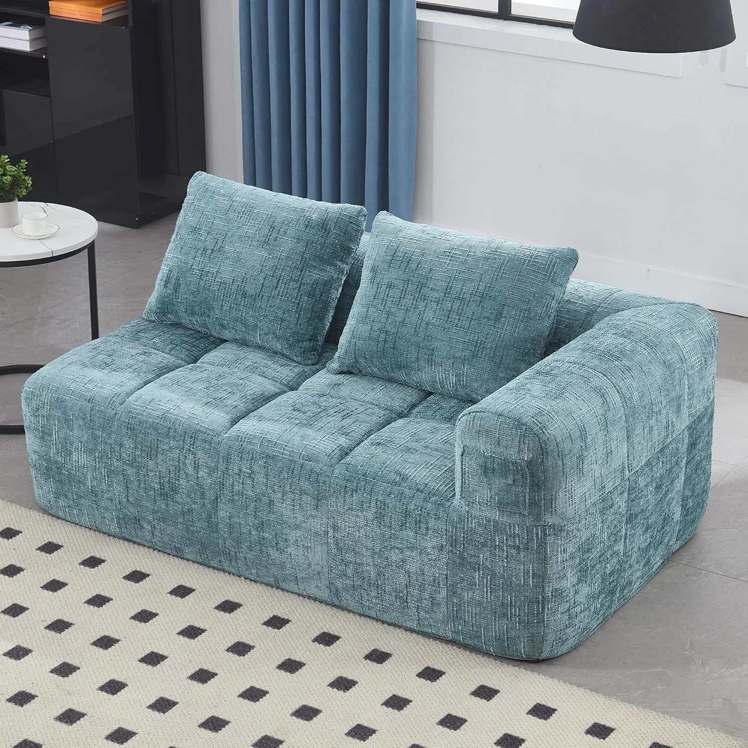 Charming Chenille Loveseat Sofa for Cozy Comfort, Modular Sleeper Couch for Living Room or Bedroom, Mint Blue