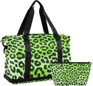 Cheetah Fur Skin Gradient Fluorescent Green Luggage Travel Bag Gym Bag with Toiletry Bag for Travel Multifunctional