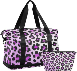 Cheetah Fur Skin Gradient Violet Travel Hand Bag Carry on Bag with Adjustable Strap for Airplane Traveling Large Capacity