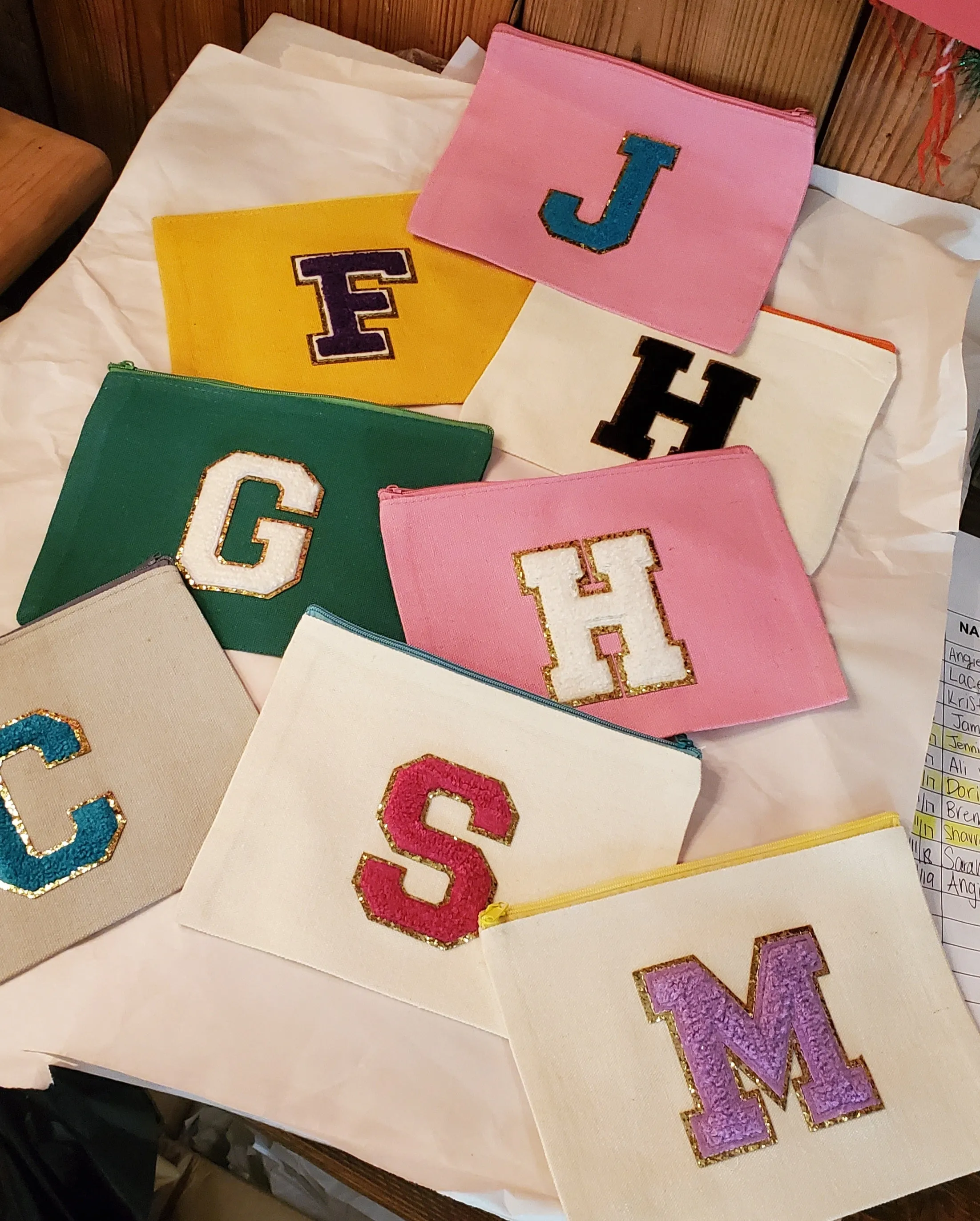 Chenille Initial Bags