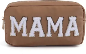 Chenille Letter Bag- Nylon Cosmetic Preppy Pouch For Travel and Organization, Mama Bag, Glitter Cosmetic Bag With Zipper For Women and Children, Mama Makeup Bag