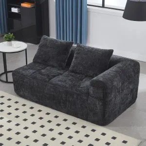 Chenille Loveseat Sofa, High-Density Modular Sleeper for Living Room or Bedroom, Ergonomic Design, Black