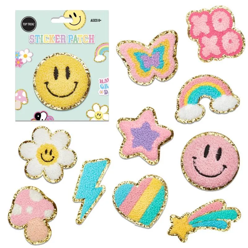 Chenille Sticker Patches ~ Pink Happy Face