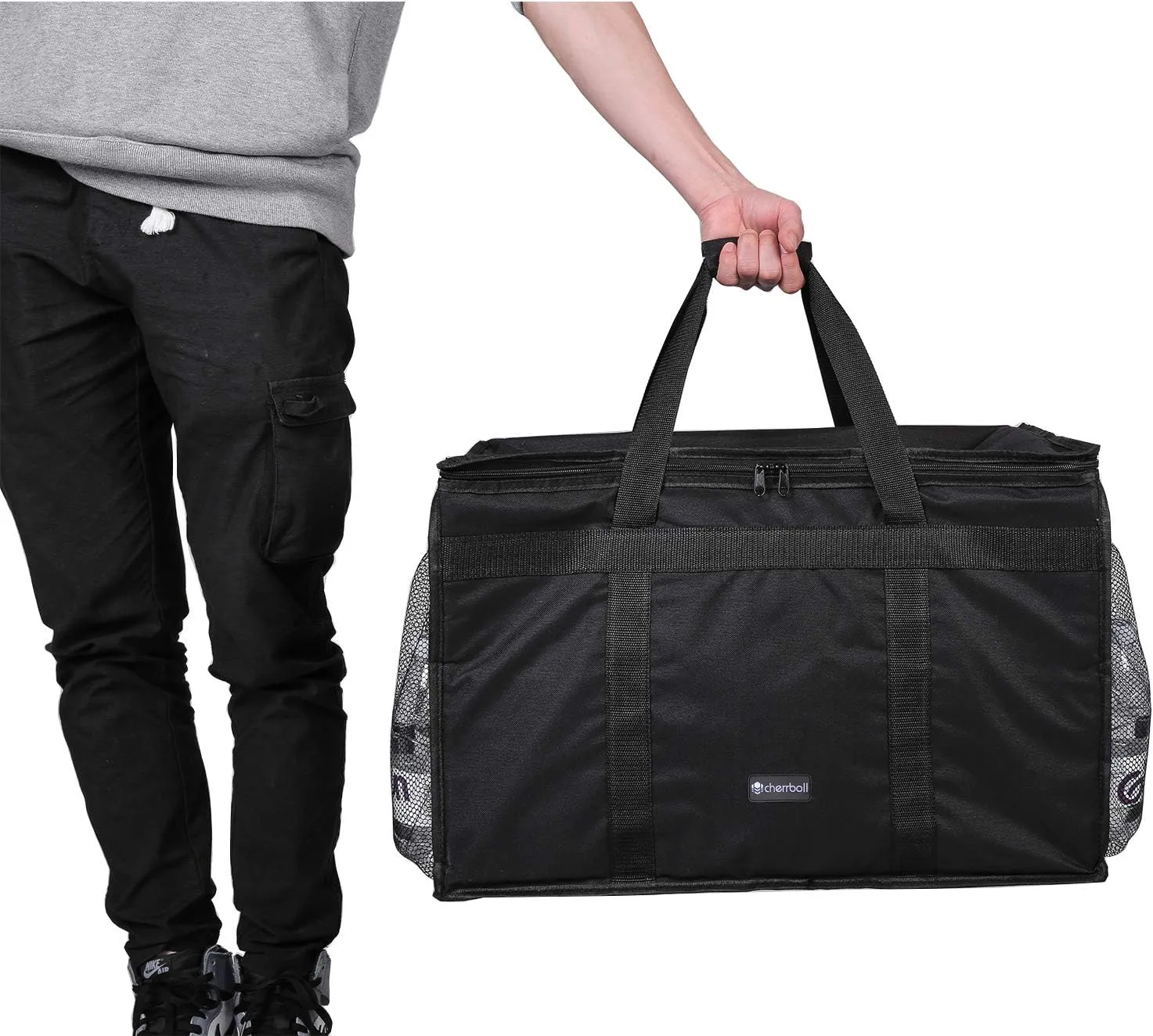 cherrboll Insulated Food Delivery Bag with Side Pockets, Thick Insulation, Commercial Thermal Carrier for Restaurant Catering or Food Transport - 23" x 14" x 15"