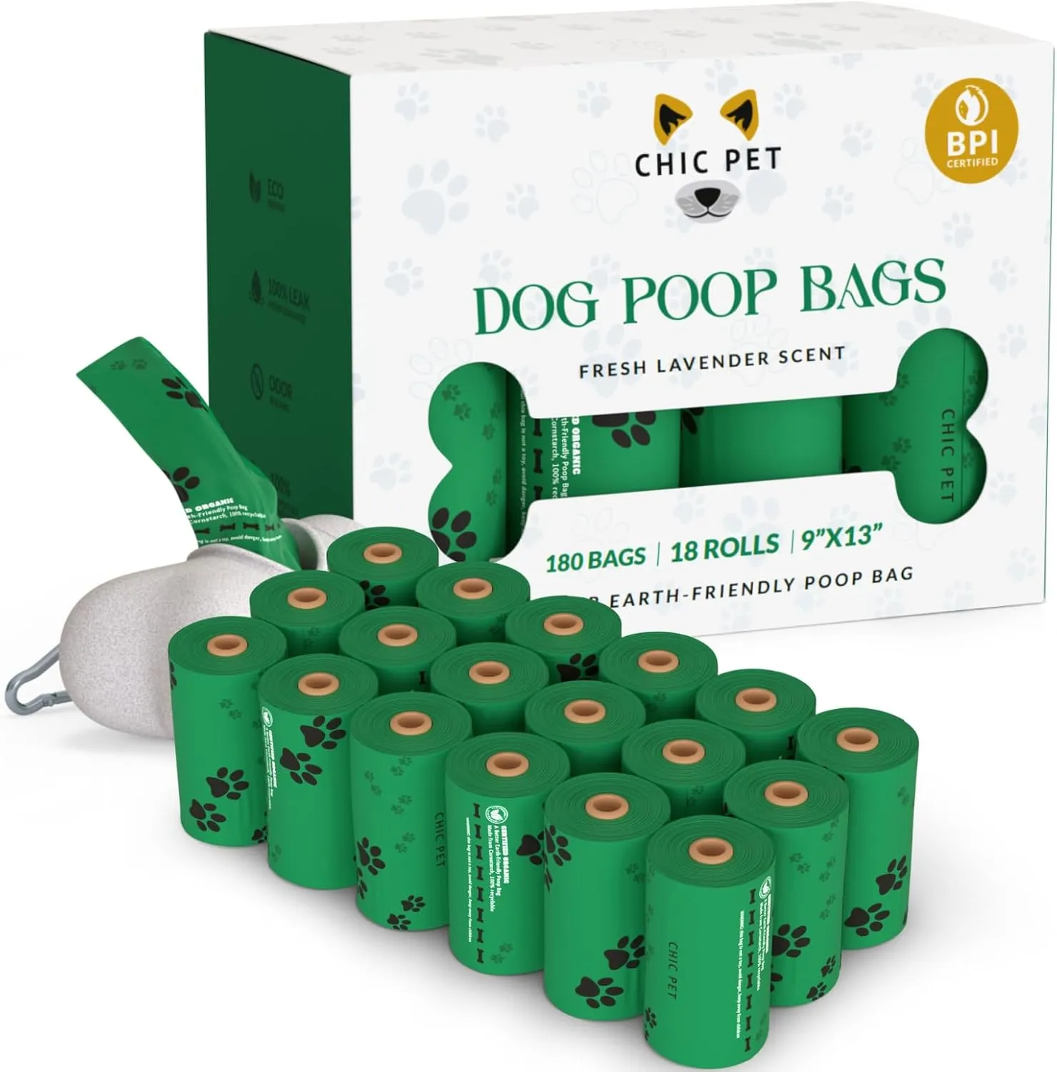 ChicPet Premium Dog Waste Bags, All-Natural, Fresh Lavender Scent, Great for Small and Large Dogs, Extra-thick and Durable, Easy-Open, Leak Proof, 10 Bags Per Roll, 18 Rolls
