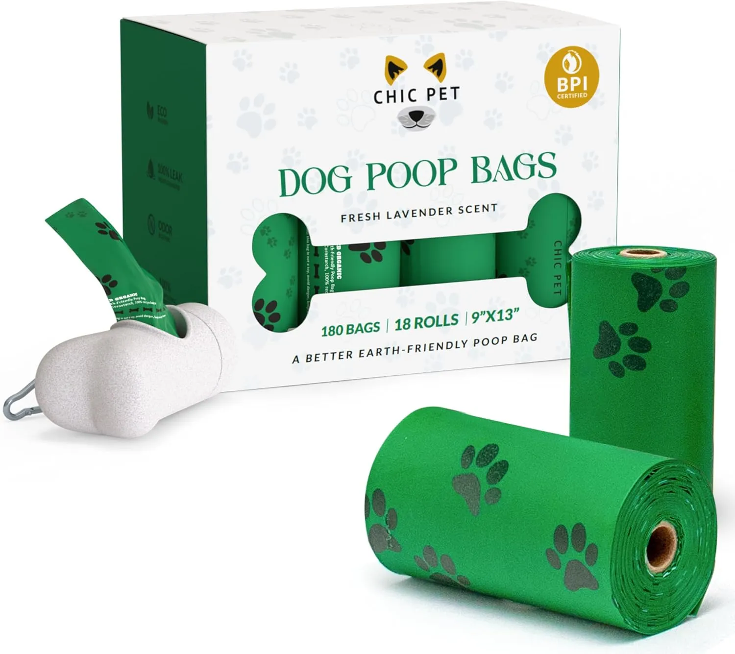 ChicPet Premium Dog Waste Bags, All-Natural, Fresh Lavender Scent, Great for Small and Large Dogs, Extra-thick and Durable, Easy-Open, Leak Proof, 10 Bags Per Roll, 18 Rolls