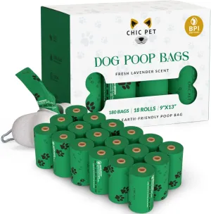 ChicPet Premium Dog Waste Bags, All-Natural, Fresh Lavender Scent, Great for Small and Large Dogs, Extra-thick and Durable, Easy-Open, Leak Proof, 10 Bags Per Roll, 18 Rolls
