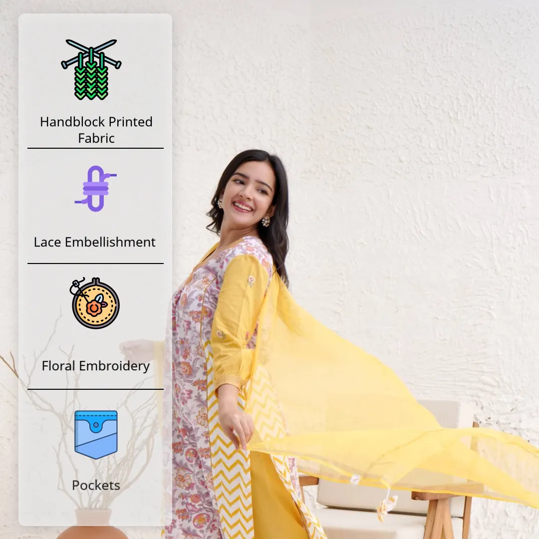 Chintz Chevron Kurta with Narrow Pants