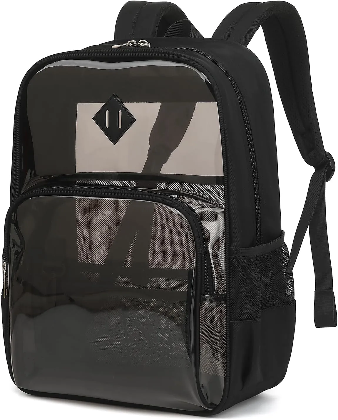 Clear Backpack Heavy Duty for School & College - Waterproof PVC & Oxford Fabric 2-in-1 Design, Reinforced Shoulder Straps, Clear Bookbag for Girls, Women and Men (Smoky)