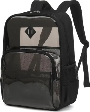 Clear Backpack Heavy Duty for School & College - Waterproof PVC & Oxford Fabric 2-in-1 Design, Reinforced Shoulder Straps, Clear Bookbag for Girls, Women and Men (Smoky)