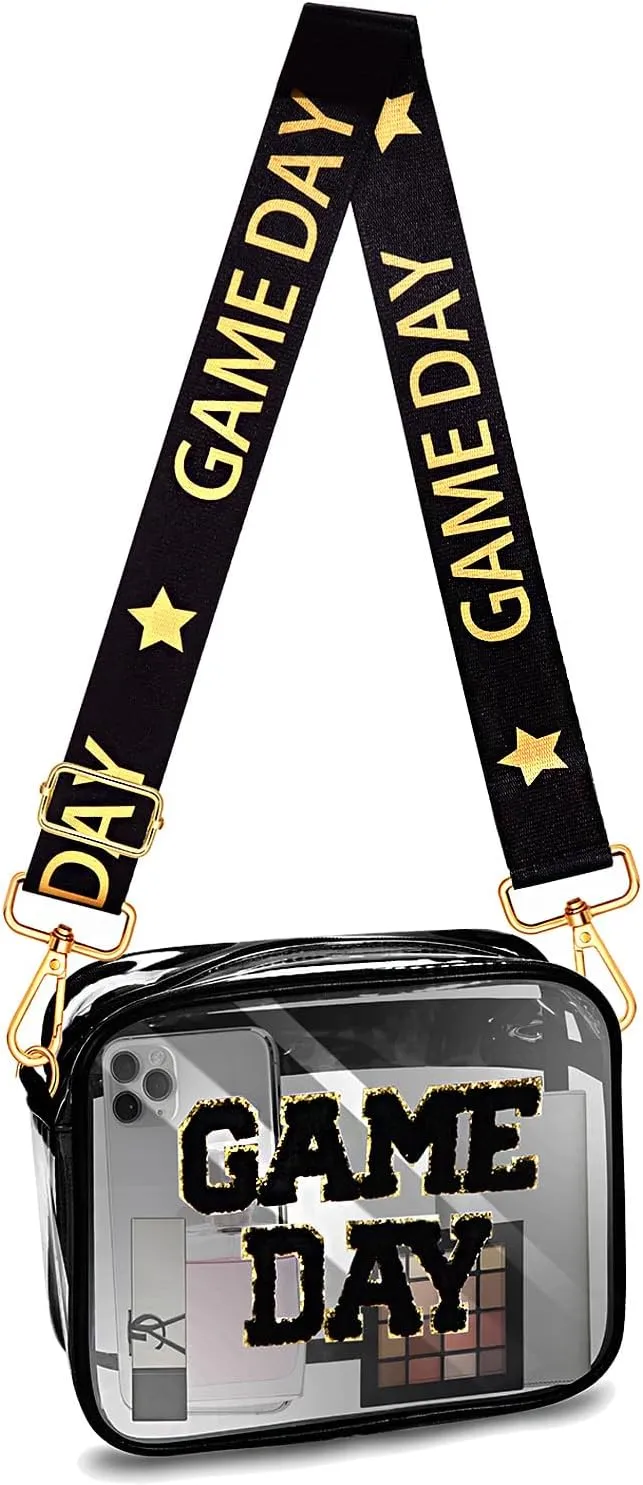 Clear Bag for Stadium Events Game Day Stadium Approved Crossbody Clear Bag Purse with Letter Patch for Concert Sports Events