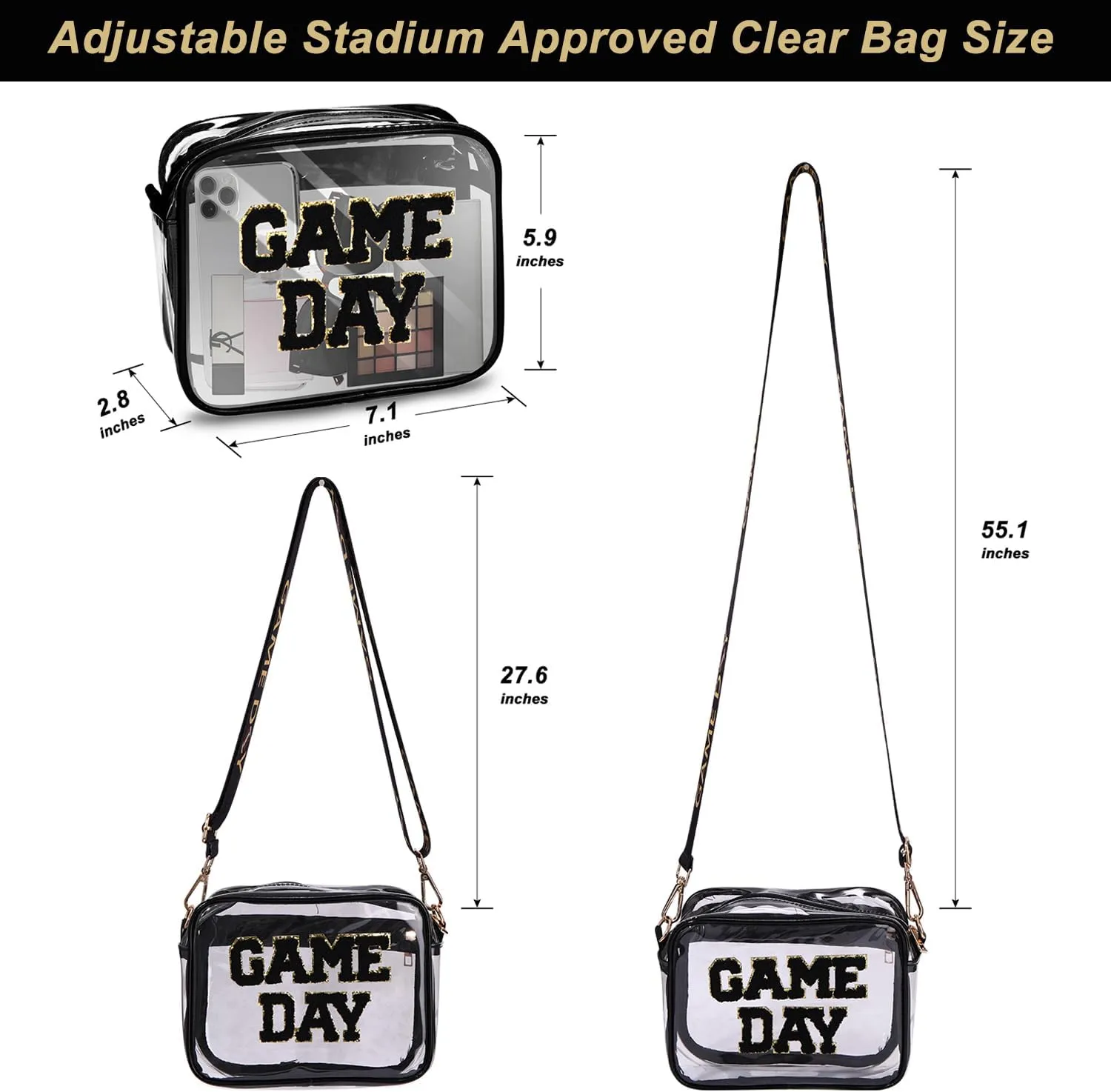 Clear Bag for Stadium Events Game Day Stadium Approved Crossbody Clear Bag Purse with Letter Patch for Concert Sports Events