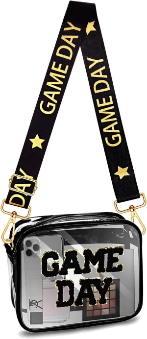 Clear Bag for Stadium Events Game Day Stadium Approved Crossbody Clear Bag Purse with Letter Patch for Concert Sports Events