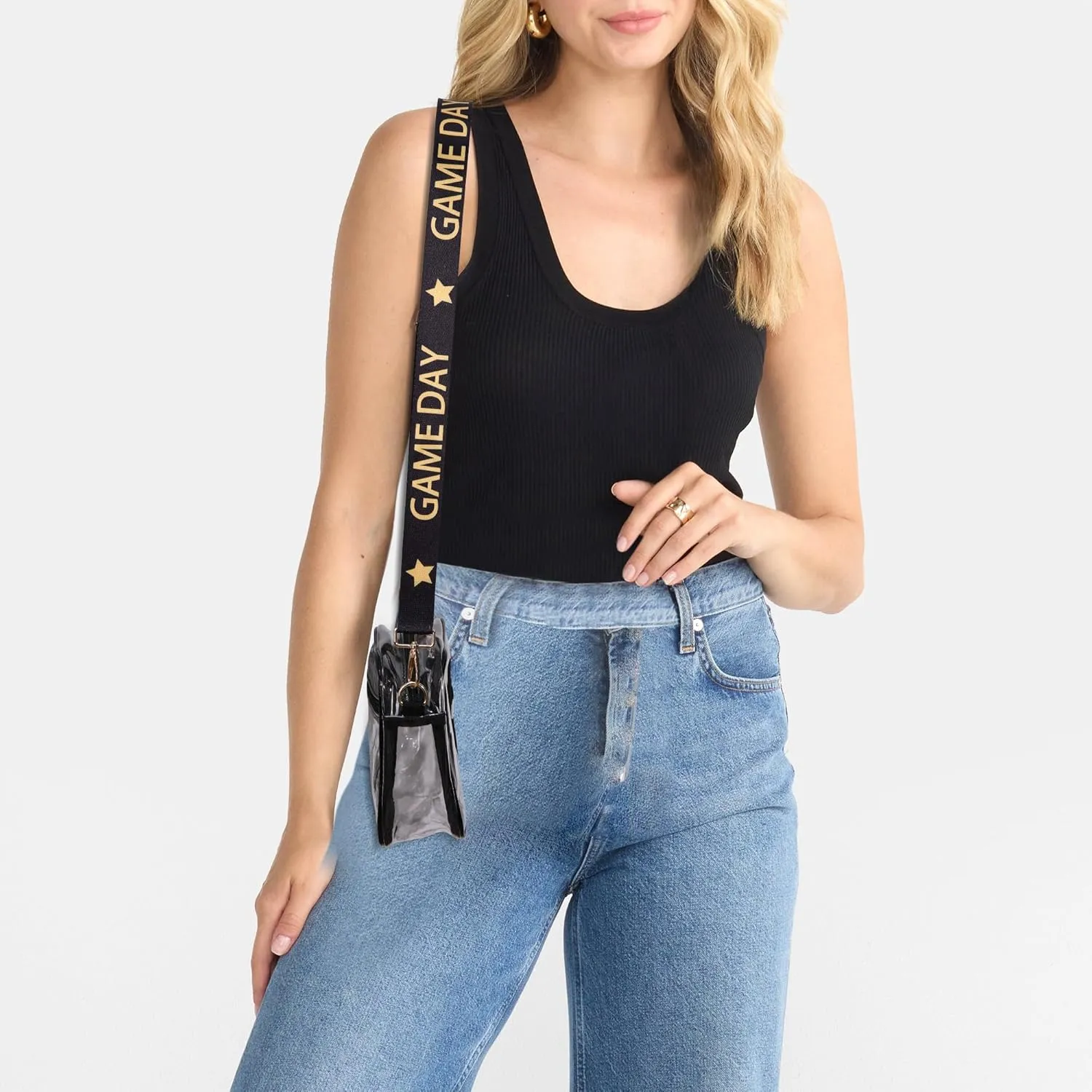 Clear Bag for Stadium Events Game Day Stadium Approved Crossbody Clear Bag Purse with Letter Patch for Concert Sports Events