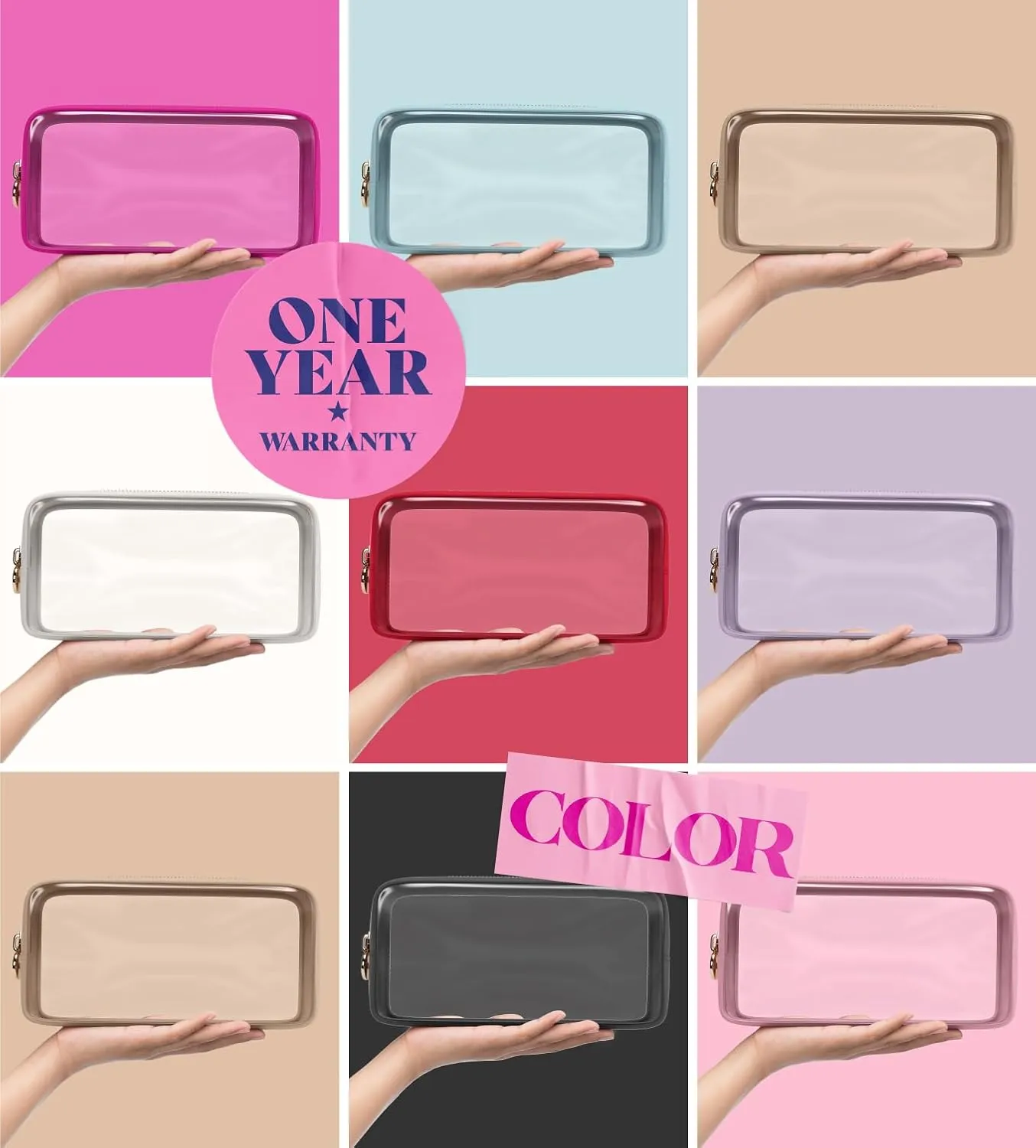 Clear Makeup Bag Zipper Pouch, Transparent Cosmetic Case Organizer, TSA Approved Travel Toiletry Case, Travel Accessories Essentials Makeup Tote for Women, Small Cute Make up Bag for Purse - Fuchsia