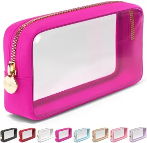 Clear Makeup Bag Zipper Pouch, Transparent Cosmetic Case Organizer, TSA Approved Travel Toiletry Case, Travel Accessories Essentials Makeup Tote for Women, Small Cute Make up Bag for Purse - Fuchsia