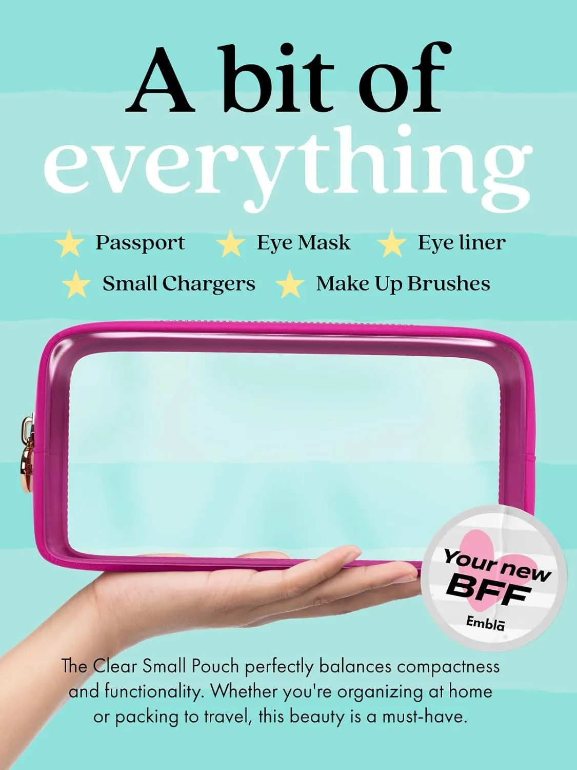 Clear Makeup Bag Zipper Pouch, Transparent Cosmetic Case Organizer, TSA Approved Travel Toiletry Case, Travel Accessories Essentials Makeup Tote for Women, Small Cute Make up Bag for Purse - Fuchsia
