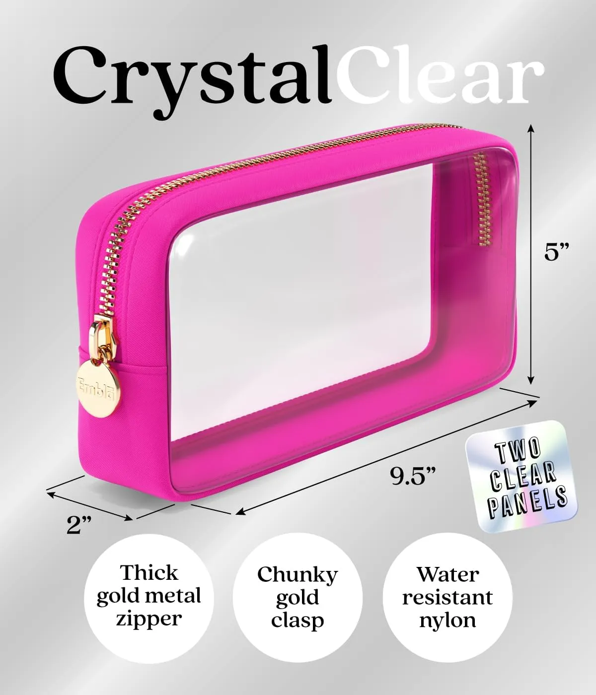 Clear Makeup Bag Zipper Pouch, Transparent Cosmetic Case Organizer, TSA Approved Travel Toiletry Case, Travel Accessories Essentials Makeup Tote for Women, Small Cute Make up Bag for Purse - Fuchsia