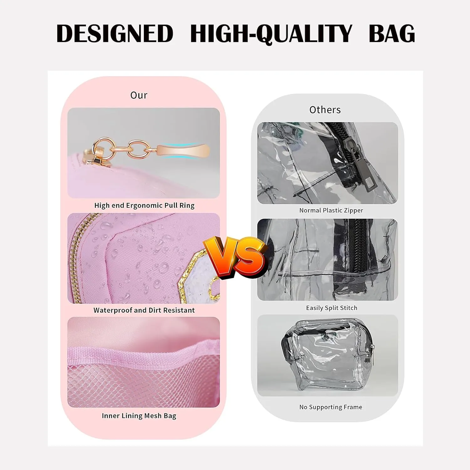 Clear Makeup Bags Set,Clear Toiletry Bags,Initial Clear Purse,Personalized Clear Gift Bags,Make Up Pouches,Tsa Approved Clear Organizer,Gifts Women (Plain, Pearl White (2 Mini 1 Large))