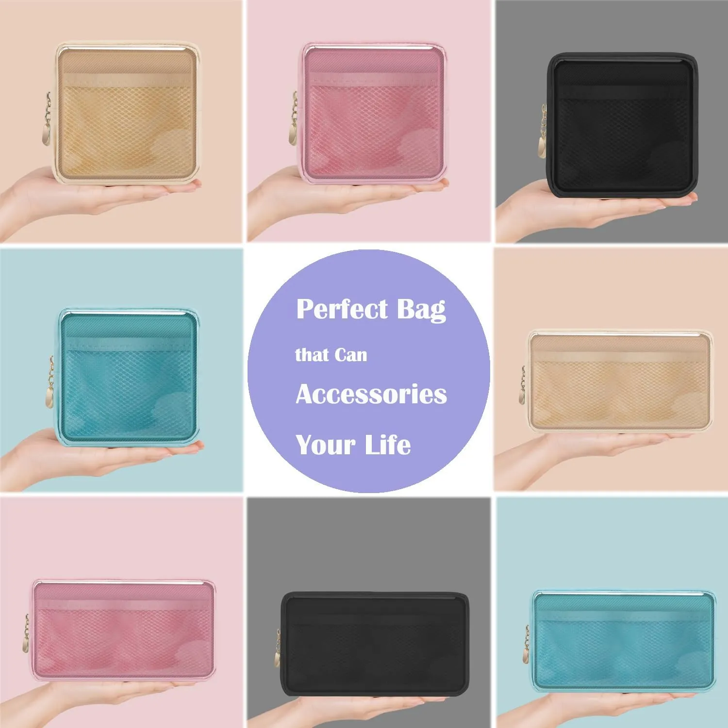 Clear Makeup Bags Set,Clear Toiletry Bags,Initial Clear Purse,Personalized Clear Gift Bags,Make Up Pouches,Tsa Approved Clear Organizer,Gifts Women (Plain, Pearl White (2 Mini 1 Large))