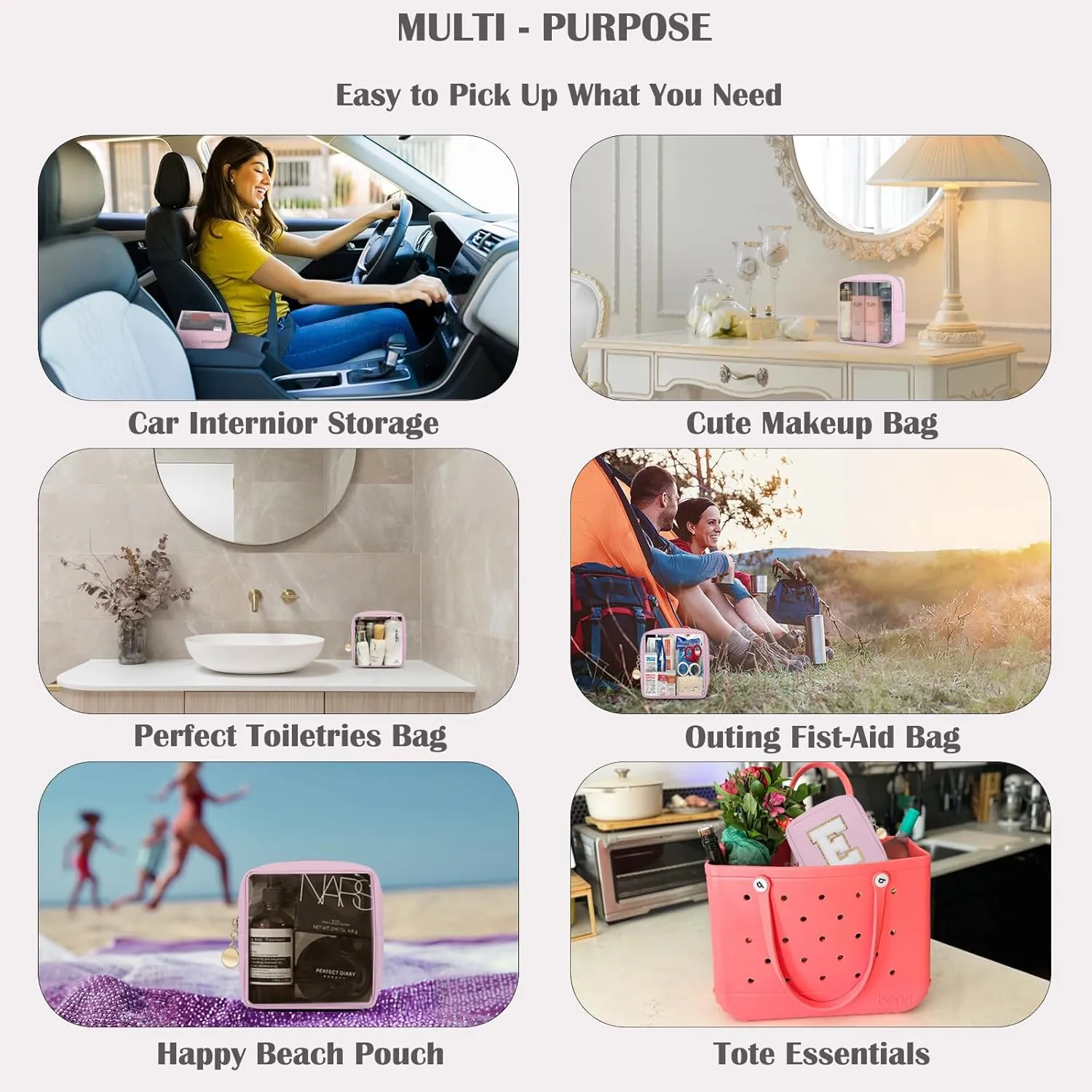 Clear Makeup Bags Set,Clear Toiletry Bags,Initial Clear Purse,Personalized Clear Gift Bags,Make Up Pouches,Tsa Approved Clear Organizer,Gifts Women (Plain, Pearl White (2 Mini 1 Large))