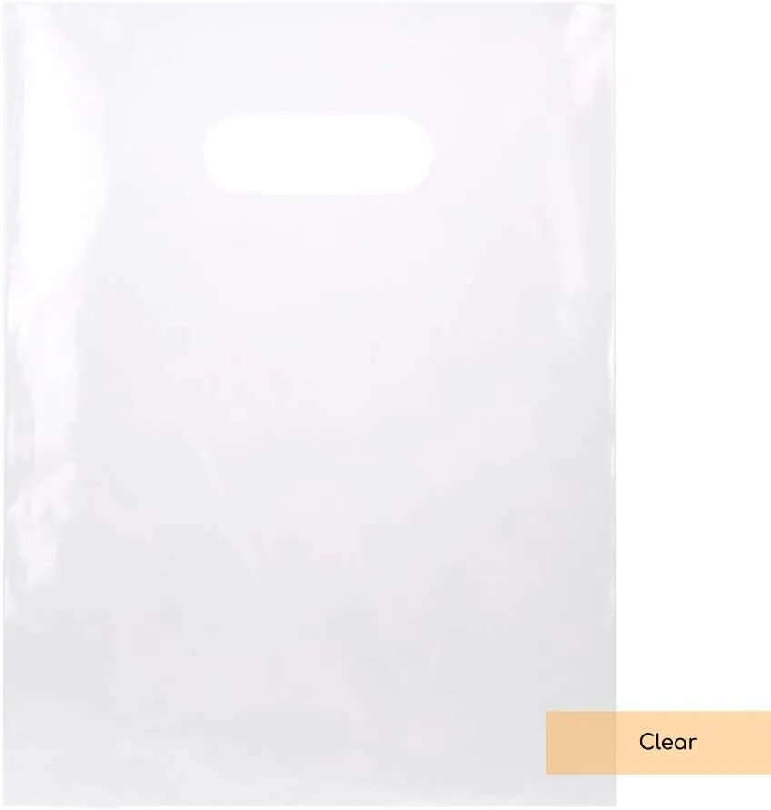 ClearBags 100 Clear Handle Bags 9x12, Extra Thick 2.25 Mil Retail Plastic Shopping Merchandise Gift Bags Tear Resistant Strong Durable Anti Stretch For Small Business LDPE Die Cut, 100% Recyclable