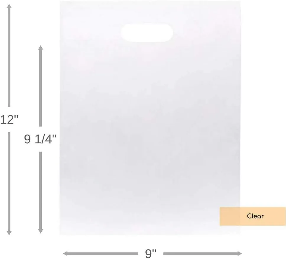 ClearBags 100 Clear Handle Bags 9x12, Extra Thick 2.25 Mil Retail Plastic Shopping Merchandise Gift Bags Tear Resistant Strong Durable Anti Stretch For Small Business LDPE Die Cut, 100% Recyclable