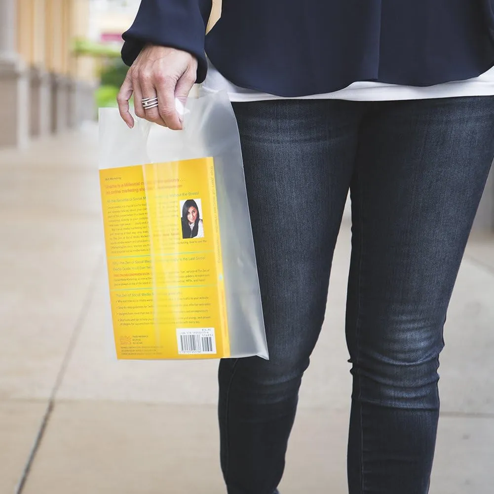 ClearBags 100 Frost Handle Bags 9x12, Extra Thick 2.25 Mil Retail Plastic Shopping Merchandise Gift Bags Tear Resistant Strong Durable Anti Stretch For Small Business LDPE Die Cut, 100% Recyclable